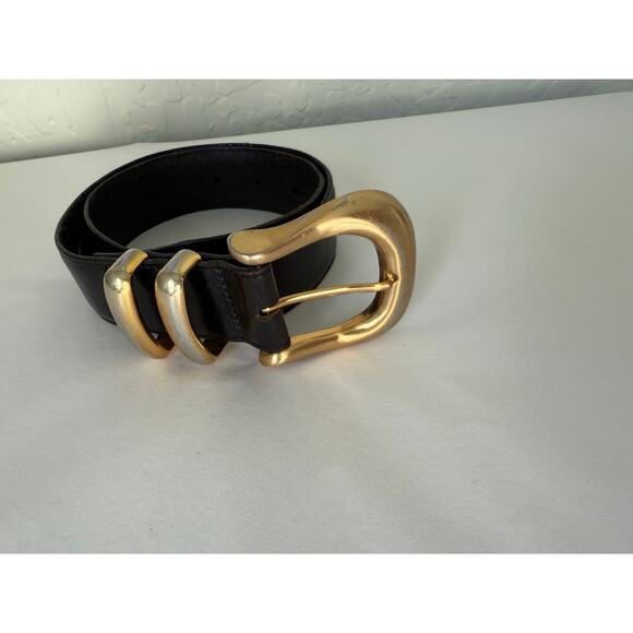 Brighton Chunky Gold Buckle Black Leather Belt SIze Small - Picture 1 of 6